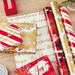 Hallmark Red And Gold 3-Pack Reversible Christmas Wrapping Paper, 120 Sq. Ft. -Hallmark 3Pack Red and Gold Reversible Christmas Wrapping Paper 5JXW1029 02