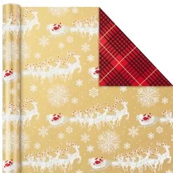 Hallmark Red And Gold 3-Pack Reversible Christmas Wrapping Paper, 120 Sq. Ft. -Hallmark 3Pack Red and Gold Reversible Christmas Wrapping Paper 5JXW1029 06