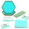 Hallmark Color Pop 60-Piece Tableware Premium Party Kit, Aqua Hexagon -Hallmark Aqua Hexagon Shape Plates Party in a Box Supplies 5CLP1011 01
