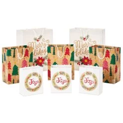 Hallmark 16 Hallmark Assorted Holiday Merry 8-Pack Small, Medium And Large Christmas Gift Bags