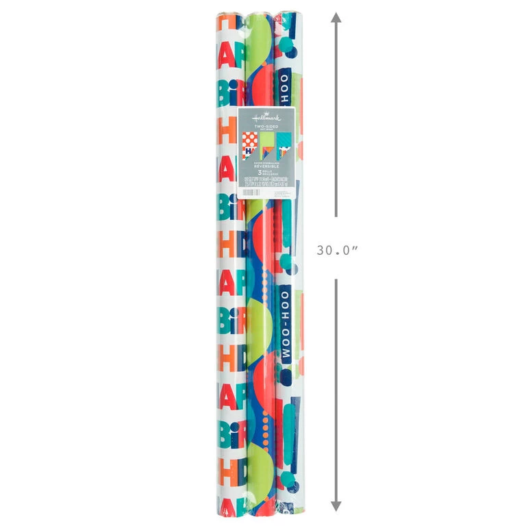 Hallmark Birthday Celebration 3-Pack Reversible Wrapping Paper 5 Hallmark Birthday Celebration 3-Pack Reversible Wrapping Paper - Image 3