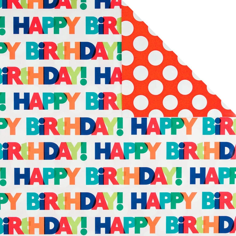 Hallmark Birthday Celebration 3-Pack Reversible Wrapping Paper 6 Hallmark Birthday Celebration 3-Pack Reversible Wrapping Paper - Image 4
