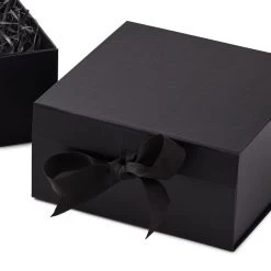 Hallmark 8" Square Black Gift Boxes With Paper Shred, 2-Pack -Hallmark Black Large Gift Boxes With Paper Shred 5EBC1856 05