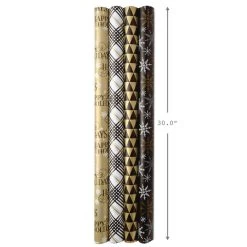 Hallmark Black And Gold 4-Pack Reversible Holiday Wrapping Paper Assortment, 150 Sq. Ft. -Hallmark Black and Gold Reversible Wrapping Paper Assortment 5JXW1737 07