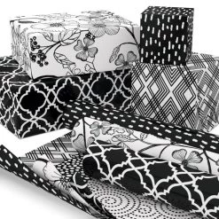 Hallmark Black And White Prints 3-Pack Reversible Wrapping Paper, 75 Sq. Ft. Total -Hallmark Black and White Prints 3Pack Reversible Gift Wrap 5EWR6401 02