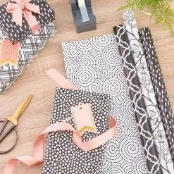 Hallmark Black And White Prints 3-Pack Reversible Wrapping Paper, 75 Sq. Ft. Total -Hallmark Black and White Prints 3Pack Reversible Gift Wrap 5EWR6401 03