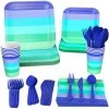 Hallmark Color Pop 96-Piece Tableware Basics Party Kit, Cool Ombré Stripe -Hallmark Blue Green Stripe Party in a Box Party Supplies 5CLP1009 01
