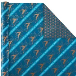 Hallmark Elegant Blues 4-Pack Blue And Gold Reversible Wrapping Paper, 150 Sq. Ft. -Hallmark Blue and Gold Holiday Reversible Wrapping Paper 5JXW1739 03