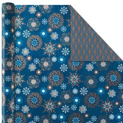 Hallmark Elegant Blues 4-Pack Blue And Gold Reversible Wrapping Paper, 150 Sq. Ft. -Hallmark Blue and Gold Holiday Reversible Wrapping Paper 5JXW1739 06