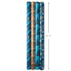 Hallmark Elegant Blues 4-Pack Blue And Gold Reversible Wrapping Paper, 150 Sq. Ft. -Hallmark Blue and Gold Holiday Reversible Wrapping Paper 5JXW1739 07