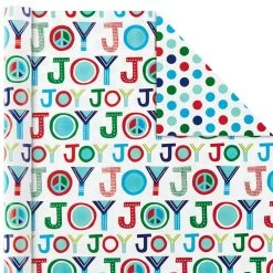 Hallmark Bright Joy 3-Pack Kids Reversible Christmas Wrapping Paper Assortment, 120 Sq. Ft. -Hallmark Bright Assorted Kids Reversible Christmas Gift Wrap 5JXW1030 05
