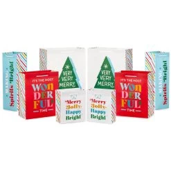 Hallmark 12 Hallmark Bright Wishes 8-Pack Christmas Gift Bags, Assorted Sizes And Designs
