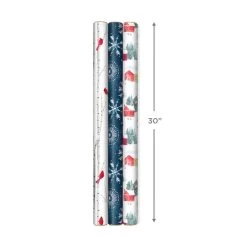 Hallmark Winter Wonder 3-Pack Christmas Wrapping Paper Assortment, 120 Sq. Ft. -Hallmark Cardinals Snowflakes and Village Gift Wrap Pack 5JXW1075 04