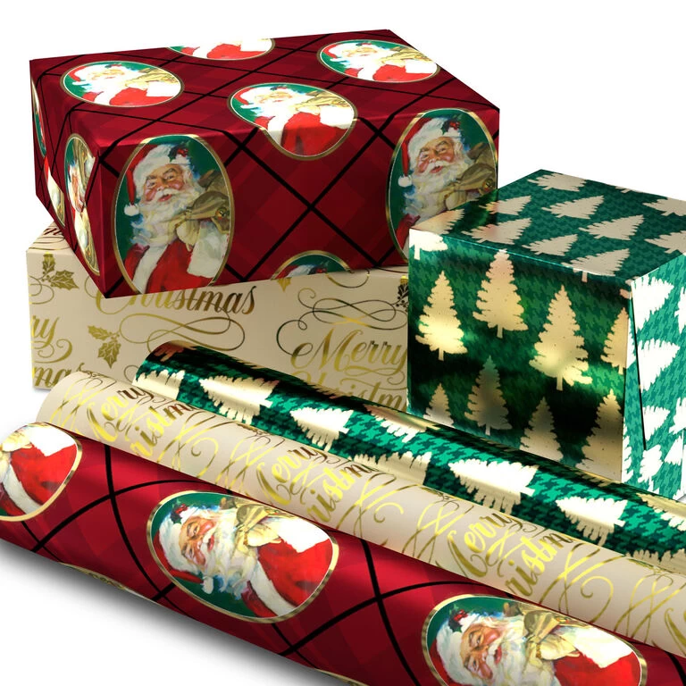 Hallmark Traditional 3-Pack Foil Christmas Wrapping Paper Assortment, 60 Sq. Ft. 4 Hallmark Traditional 3-Pack Foil Christmas Wrapping Paper Assortment, 60 Sq. Ft. - Image 2