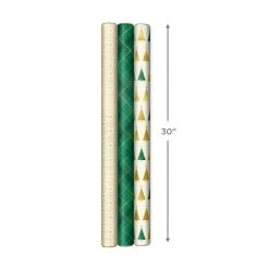 Hallmark Gold And Green 3-Pack Christmas Wrapping Paper Assortment, 120 Sq. Ft. -Hallmark Gold and Green Assortment Christmas Gift Wrap 5JXW1204 04