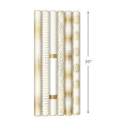 Hallmark Gold And White 6-Pack Holiday Wrapping Paper Assortment, 180 Sq. Ft. -Hallmark Gold and White Christmas Wrapping Paper Assortment 5JXW1086 10