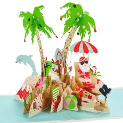 Hallmark Jolly Holidays Beach Santa 3D Pop-Up Christmas Card