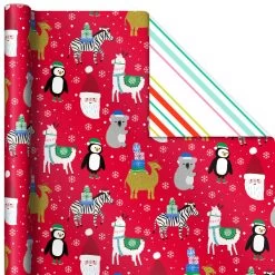 Hallmark Winter Friends 3-Pack Reversible Kids Christmas Wrapping Paper Assortment, 120 Sq. Ft. -Hallmark Kids Reversible Christmas Gift Wrap Assortment 5JXW1073 06