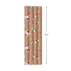 Hallmark Kraft Assorted 4-Pack Christmas Wrapping Paper, 88 Sq. Ft. -Hallmark Kraft Christmas Wrapping Paper for Kids JXW1085 08
