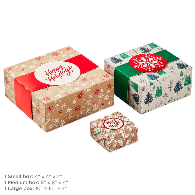 Hallmark Merry And Bright 3-Pack Christmas Gift Boxes, Assorted Sizes And Designs 5 Hallmark Merry And Bright 3-Pack Christmas Gift Boxes, Assorted Sizes And Designs - Image 3