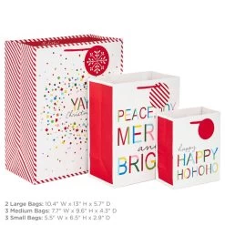 Hallmark Merry And Bright 8-Pack Christmas Gift Bags, Assorted Sizes And Designs -Hallmark Merry and Bright Assortment Christmas Gift Bags 5XGB1402 03