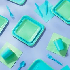Hallmark Color Pop 96-Piece Tableware Basics Party Kit, Sea Green And Aqua -Hallmark Mint Green and Aqua Party in a Box Party Supplies 5CLP1005 03