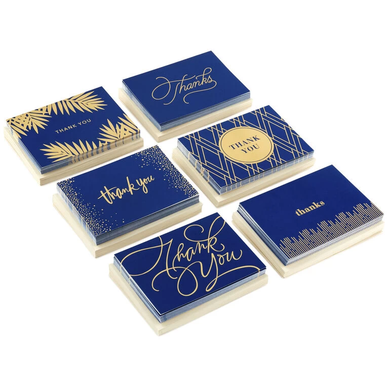 Hallmark Bulk Navy And Gold Assorted Blank Thank-You Notes, Box Of 120 3 Hallmark Bulk Navy And Gold Assorted Blank Thank-You Notes, Box Of 120