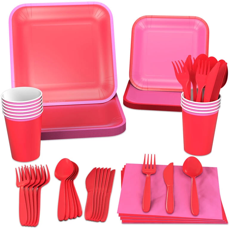 Hallmark Color Pop 96-Piece Tableware Basics Party Kit, Red And Pink 2 Hallmark Color Pop 96-Piece Tableware Basics Party Kit, Red And Pink