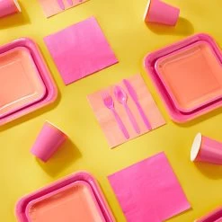 Hallmark Color Pop 96-Piece Tableware Basics Party Kit, Pink And Orange -Hallmark Pink and Orange Party in a Box Party Supplies 5CLP1002 03