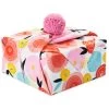 Hallmark 26" Modern Floral Fabric Gift Wrap With Elastic Band -Hallmark PinkandOrange Floral Square Flat Wrapping Cloth 1299EJR6378 01