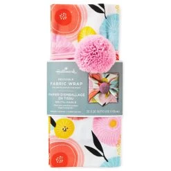 Hallmark 26" Modern Floral Fabric Gift Wrap With Elastic Band -Hallmark PinkandOrange Floral Square Flat Wrapping Cloth 1299EJR6378 06