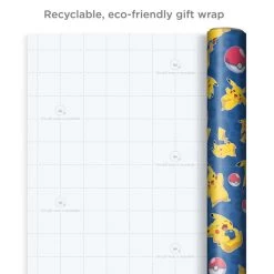 Hallmark Assorted Pokémon Wrapping Paper 3-Pack, 60 Sq. Ft. -Hallmark Pokmon Wrapping Paper for Kids Birthdays 5EWR2645 08