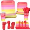 Hallmark Color Pop 96-Piece Tableware Basics Party Kit, Warm Ombré Stripe -Hallmark Red and Pink Stripe Party in a Box Party Supplies 5CLP1008 01