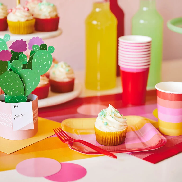 Hallmark Color Pop 96-Piece Tableware Basics Party Kit, Warm Ombré Stripe 4 Hallmark Color Pop 96-Piece Tableware Basics Party Kit, Warm Ombré Stripe - Image 2