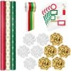 Hallmark Christmas Gift Wrap Kit With Wrapping Paper, Bows, Ribbons And Tags -Hallmark RedWhiteGreen 3Roll Holiday Wrapping Paper Set 5JXW1200 01
