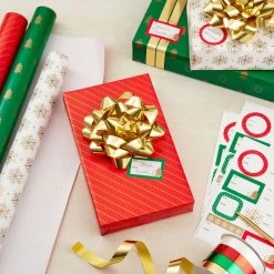Hallmark Christmas Gift Wrap Kit With Wrapping Paper, Bows, Ribbons And Tags -Hallmark RedWhiteGreen 3Roll Holiday Wrapping Paper Set 5JXW1200 02