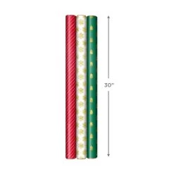 Hallmark Christmas Gift Wrap Kit With Wrapping Paper, Bows, Ribbons And Tags -Hallmark RedWhiteGreen 3Roll Holiday Wrapping Paper Set 5JXW1200 07