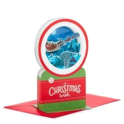 Hallmark Santa's Sleigh Snow Globe Musical 3D Pop-Up Christmas Card With Motion