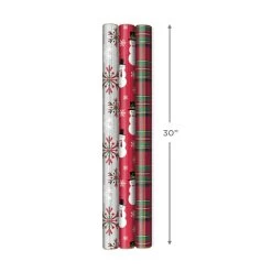 Hallmark Snow Merry 3-Pack Foil Christmas Wrapping Paper Assortment, 60 Sq. Ft. -Hallmark Snowmen and Plaid Foil Christmas Wrapping Paper 5JXW1061 04