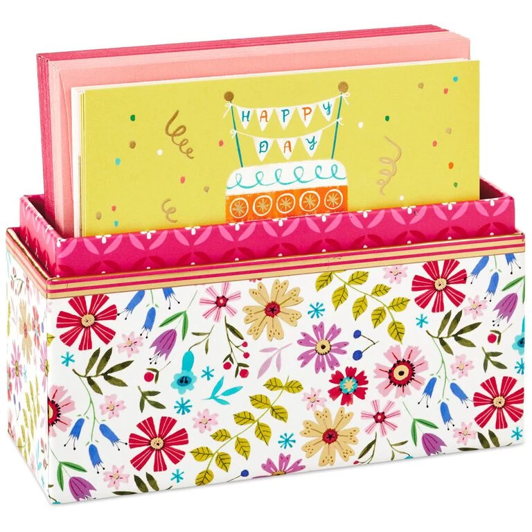 Hallmark Whimsical Designs Assorted Note Cards With Caddy, Box Of 30 3 Hallmark Whimsical Designs Assorted Note Cards With Caddy, Box Of 30
