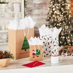 Hallmark Merry Mix 8-Pack Christmas Gift Bags, Assorted Sizes And Designs -Hallmark White and Kraft Paper Assortment Christmas Gift Bags 5XGB1410 02