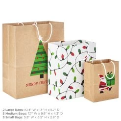 Hallmark Merry Mix 8-Pack Christmas Gift Bags, Assorted Sizes And Designs -Hallmark White and Kraft Paper Assortment Christmas Gift Bags 5XGB1410 03