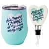 Hallmark Channel Love Language Insulated Wine Tumbler, 12 Oz. -Hallmark Wine Bottle Stopper and Stemless Wine Glass Gift Set 23HMKCHWINESPPS 01